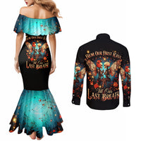 Couple Skull Couples Matching Mermaid Dress and Long Sleeve Button Shirt From Our First Kiss Till Our Last Breath DT01
