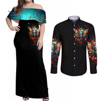 Couple Skull Couples Matching Off Shoulder Maxi Dress and Long Sleeve Button Shirt From Our First Kiss Till Our Last Breath - Wonder Print Shop