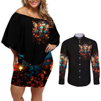 Couple Skull Couples Matching Off Shoulder Short Dress and Long Sleeve Button Shirt From Our First Kiss Till Our Last Breath - Wonder Print Shop