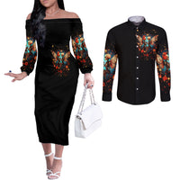Couple Skull Couples Matching Off The Shoulder Long Sleeve Dress and Long Sleeve Button Shirt From Our First Kiss Till Our Last Breath DT01