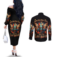 Couple Skull Couples Matching Off The Shoulder Long Sleeve Dress and Long Sleeve Button Shirt From Our First Kiss Till Our Last Breath DT01