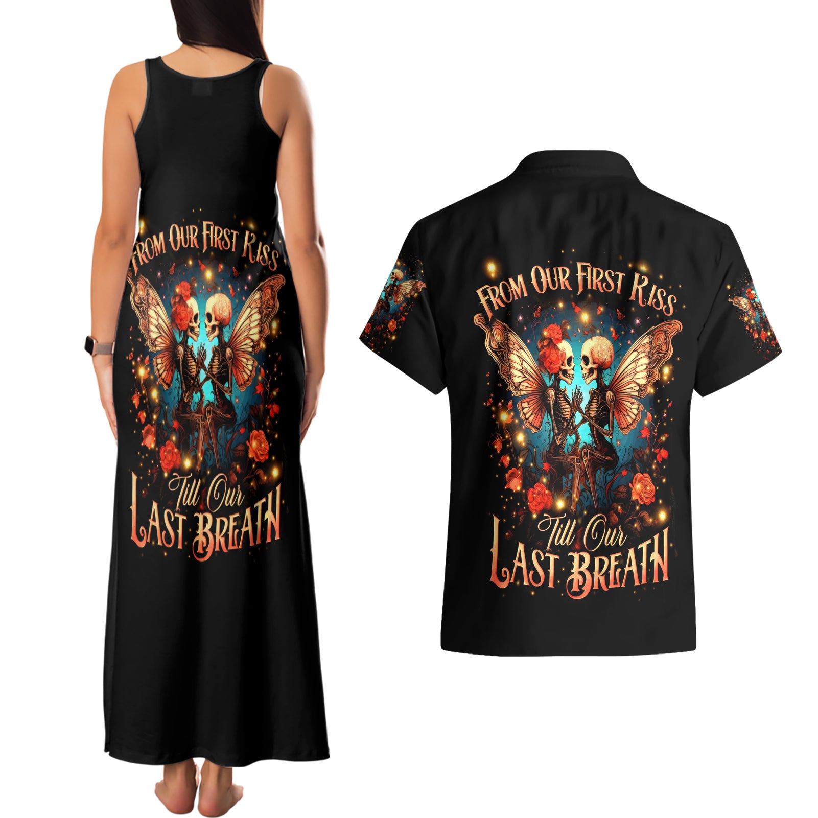 Couple Skull Couples Matching Tank Maxi Dress and Hawaiian Shirt From Our First Kiss Till Our Last Breath - Wonder Print Shop
