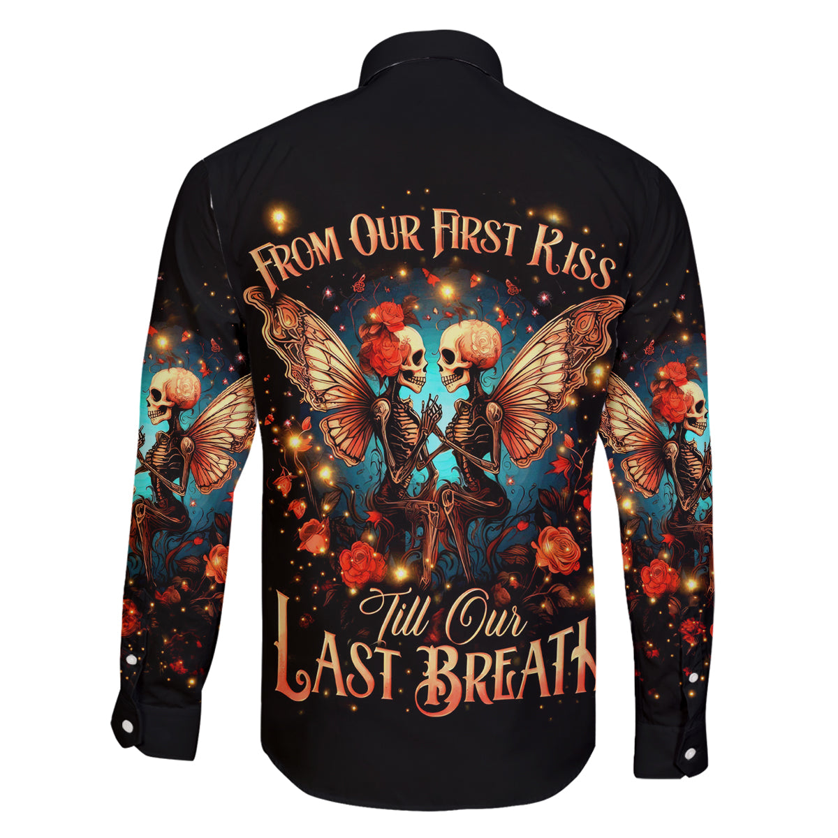 Couple Skull Family Matching Long Sleeve Bodycon Dress and Hawaiian Shirt From Our First Kiss Till Our Last Breath - Wonder Print Shop