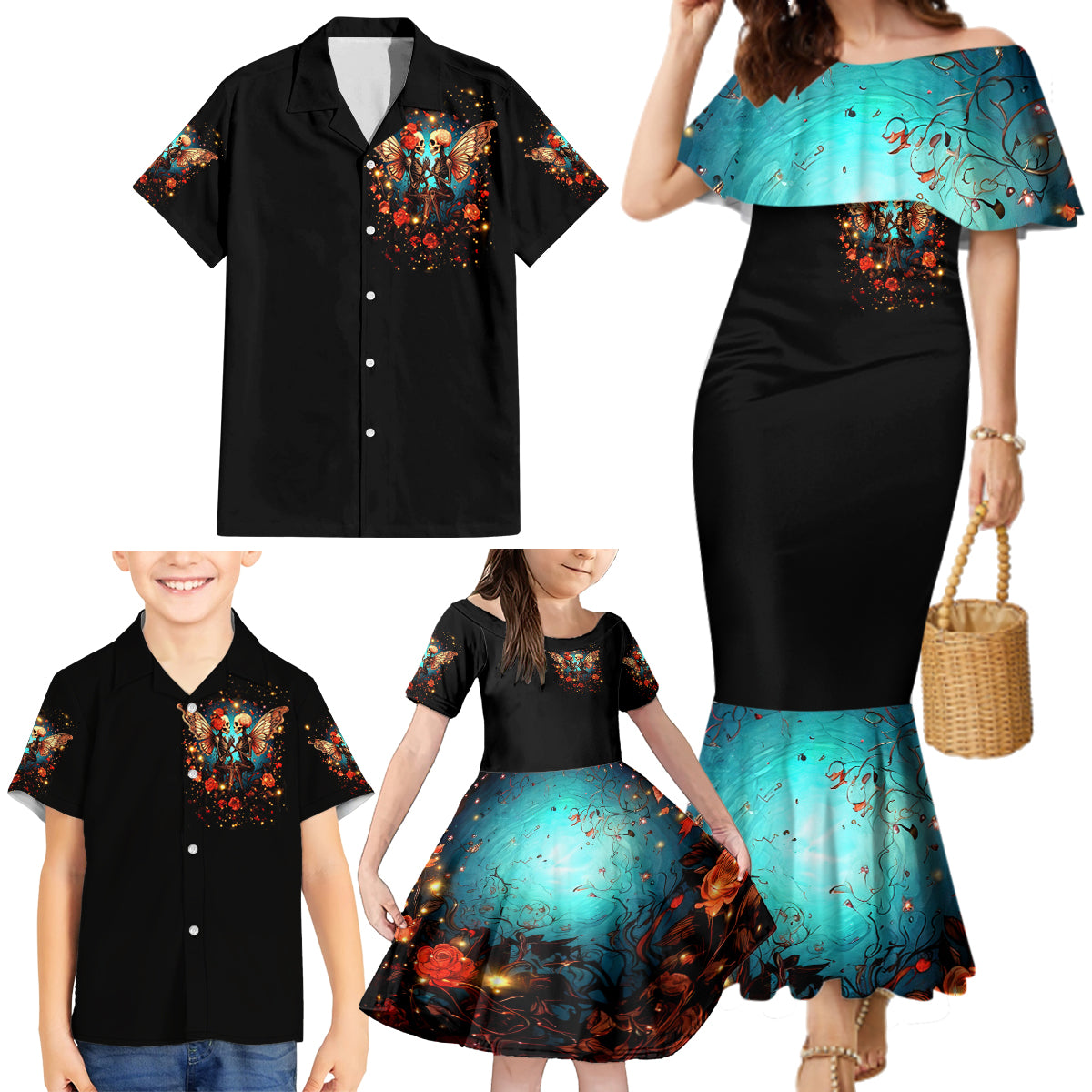 Couple Skull Family Matching Mermaid Dress and Hawaiian Shirt From Our First Kiss Till Our Last Breath - Wonder Print Shop