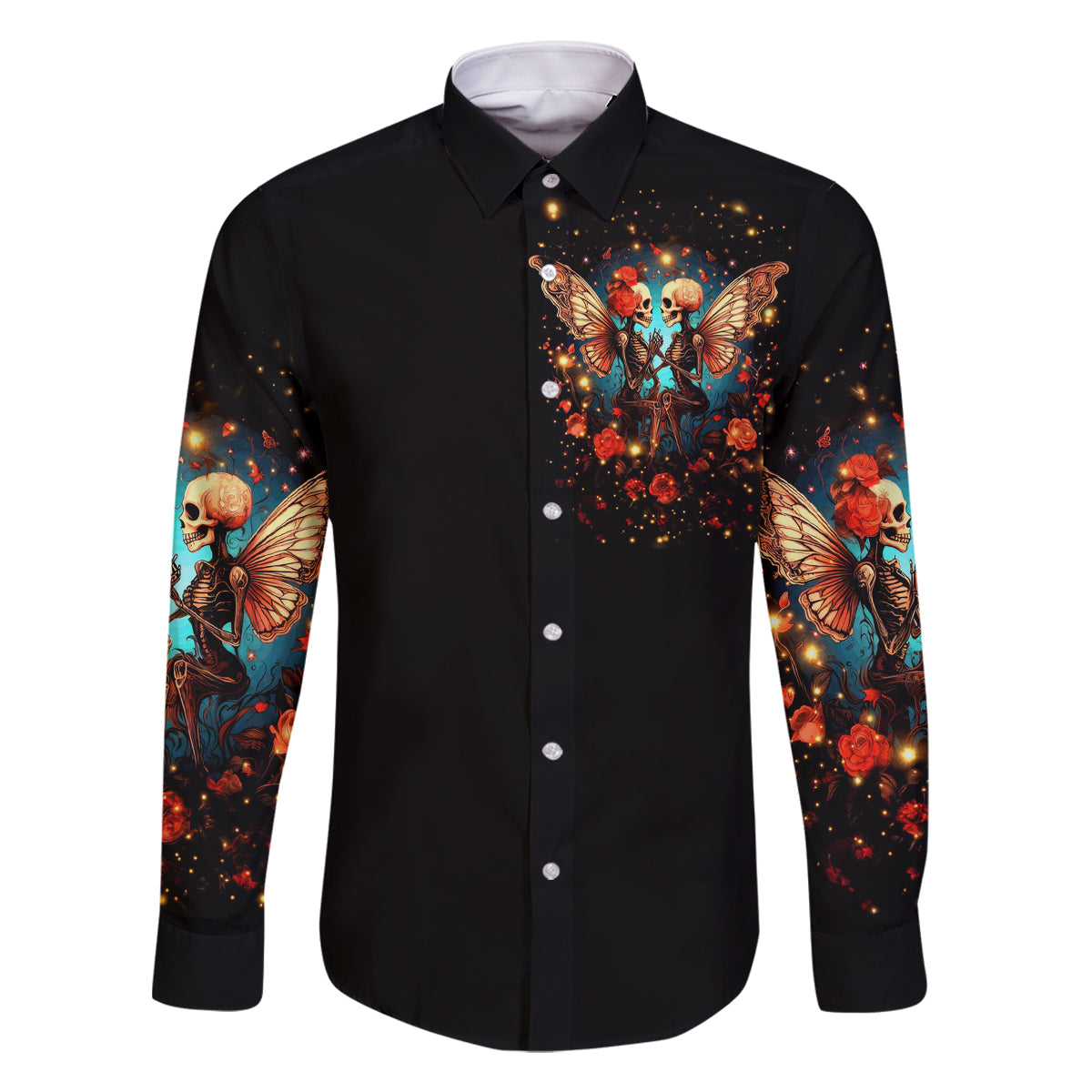 Couple Skull Family Matching Off Shoulder Long Sleeve Dress and Hawaiian Shirt From Our First Kiss Till Our Last Breath - Wonder Print Shop