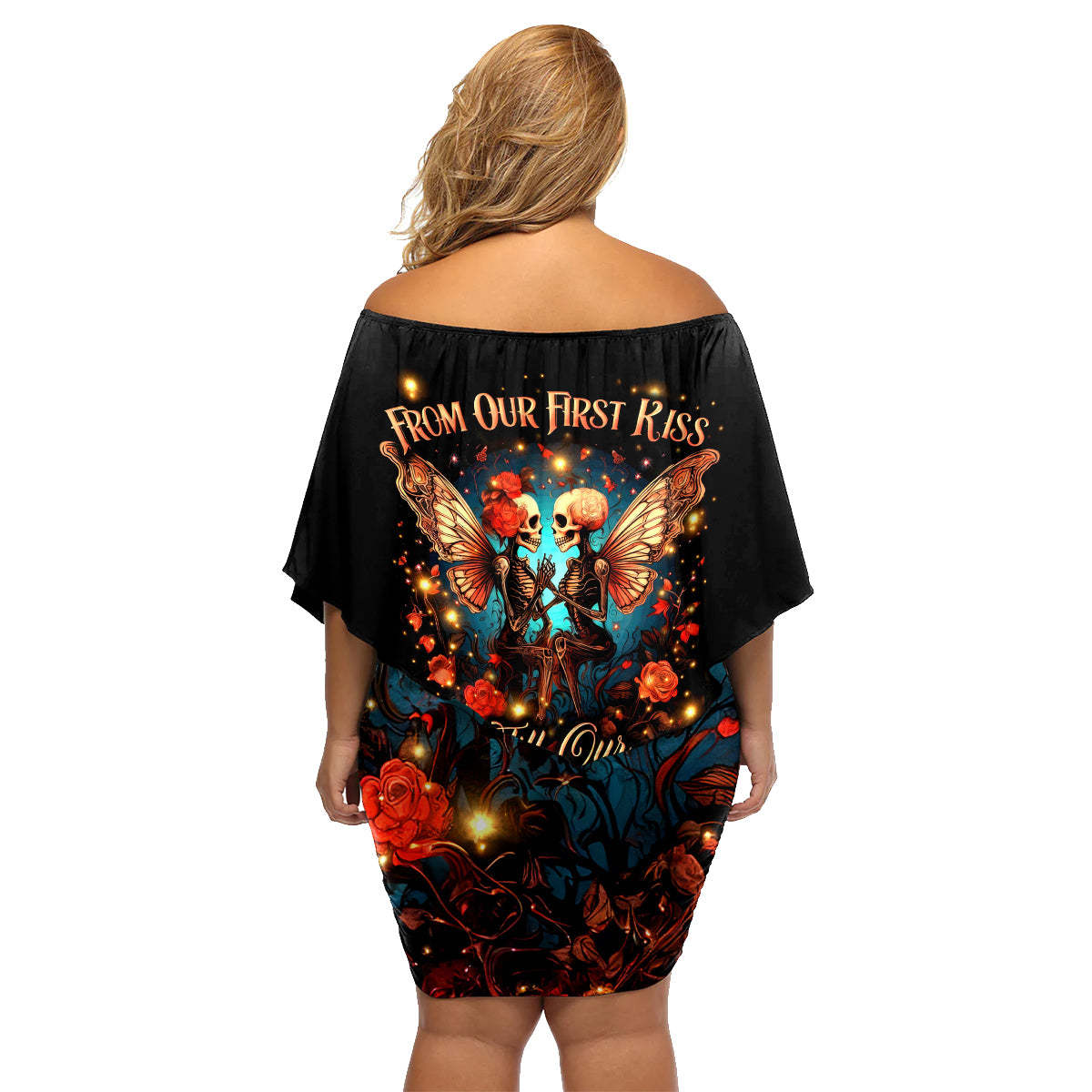 Couple Skull Family Matching Off Shoulder Short Dress and Hawaiian Shirt From Our First Kiss Till Our Last Breath - Wonder Print Shop