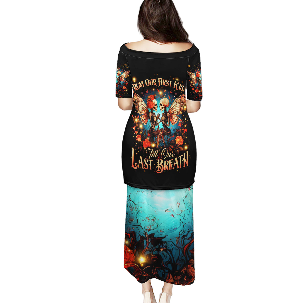 Couple Skull Family Matching Puletasi Dress and Hawaiian Shirt From Our First Kiss Till Our Last Breath - Wonder Print Shop