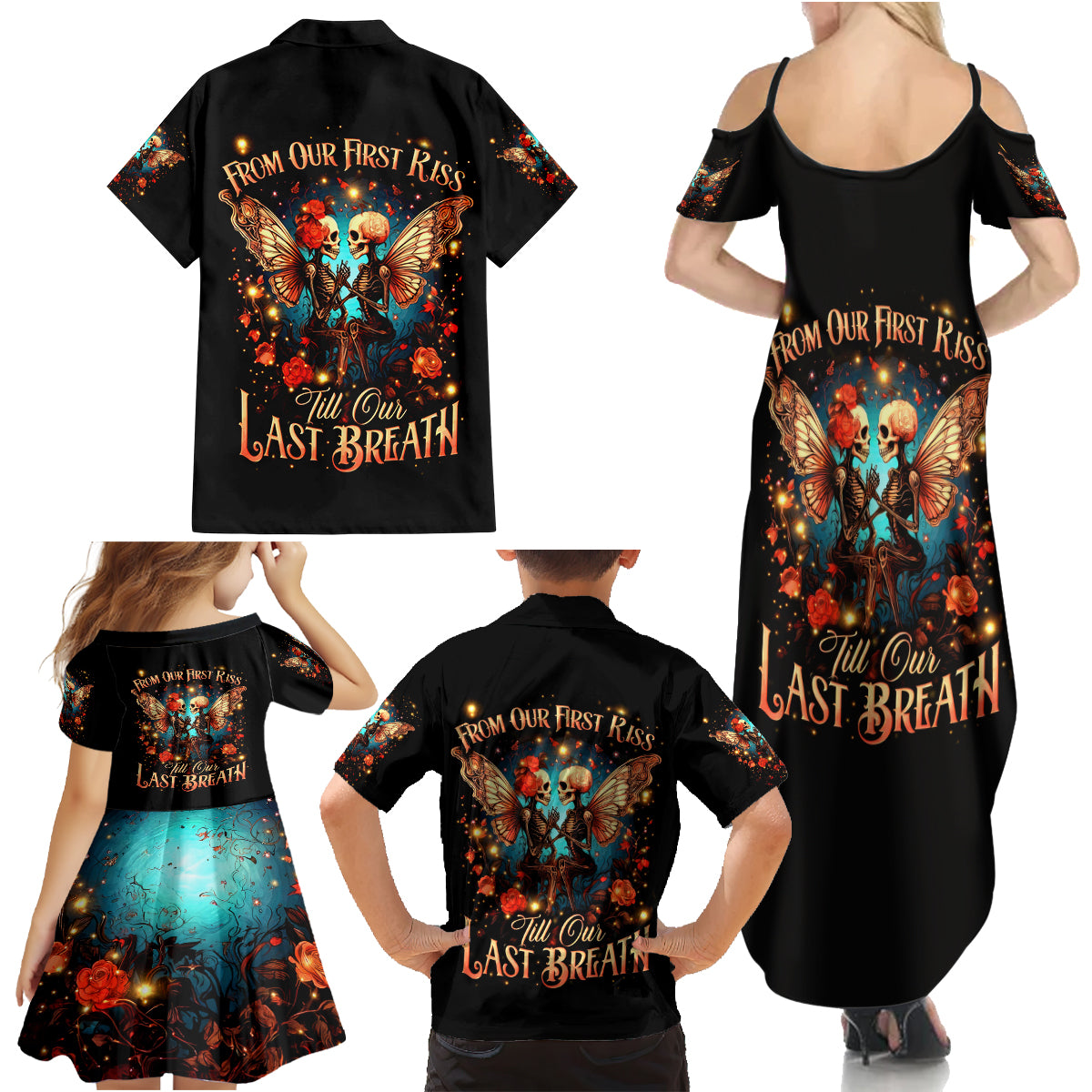 Couple Skull Family Matching Summer Maxi Dress and Hawaiian Shirt From Our First Kiss Till Our Last Breath - Wonder Print Shop