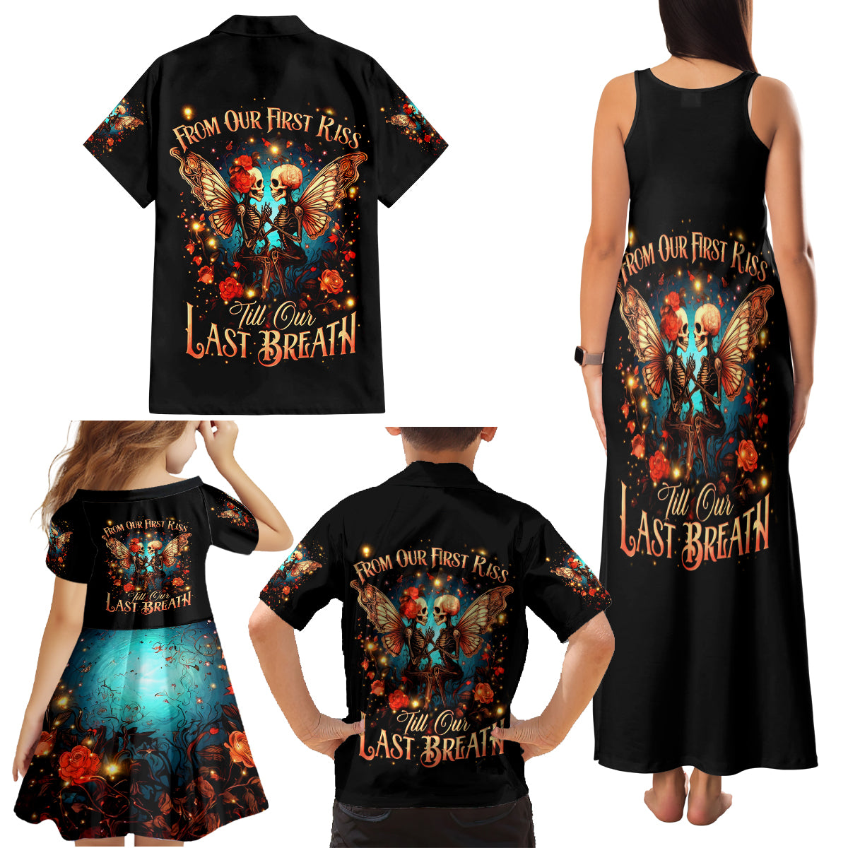 Couple Skull Family Matching Tank Maxi Dress and Hawaiian Shirt From Our First Kiss Till Our Last Breath - Wonder Print Shop