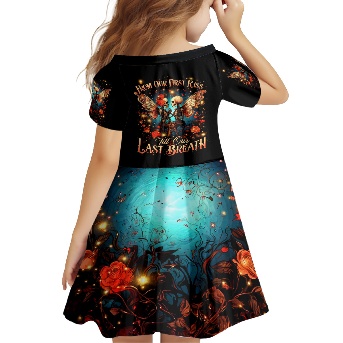 Couple Skull Kid Short Sleeve Dress From Our First Kiss Till Our Last Breath - Wonder Print Shop