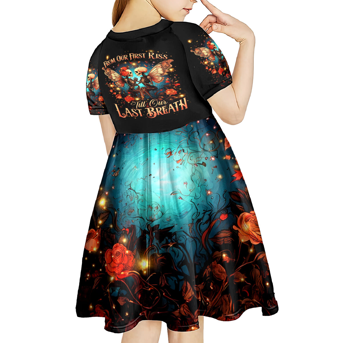 Couple Skull Kid Short Sleeve Dress From Our First Kiss Till Our Last Breath - Wonder Print Shop