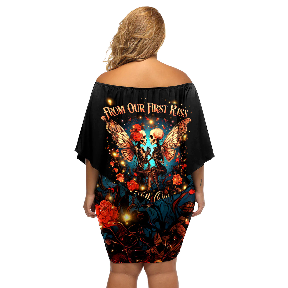 Couple Skull Off Shoulder Short Dress From Our First Kiss Till Our Last Breath - Wonder Print Shop