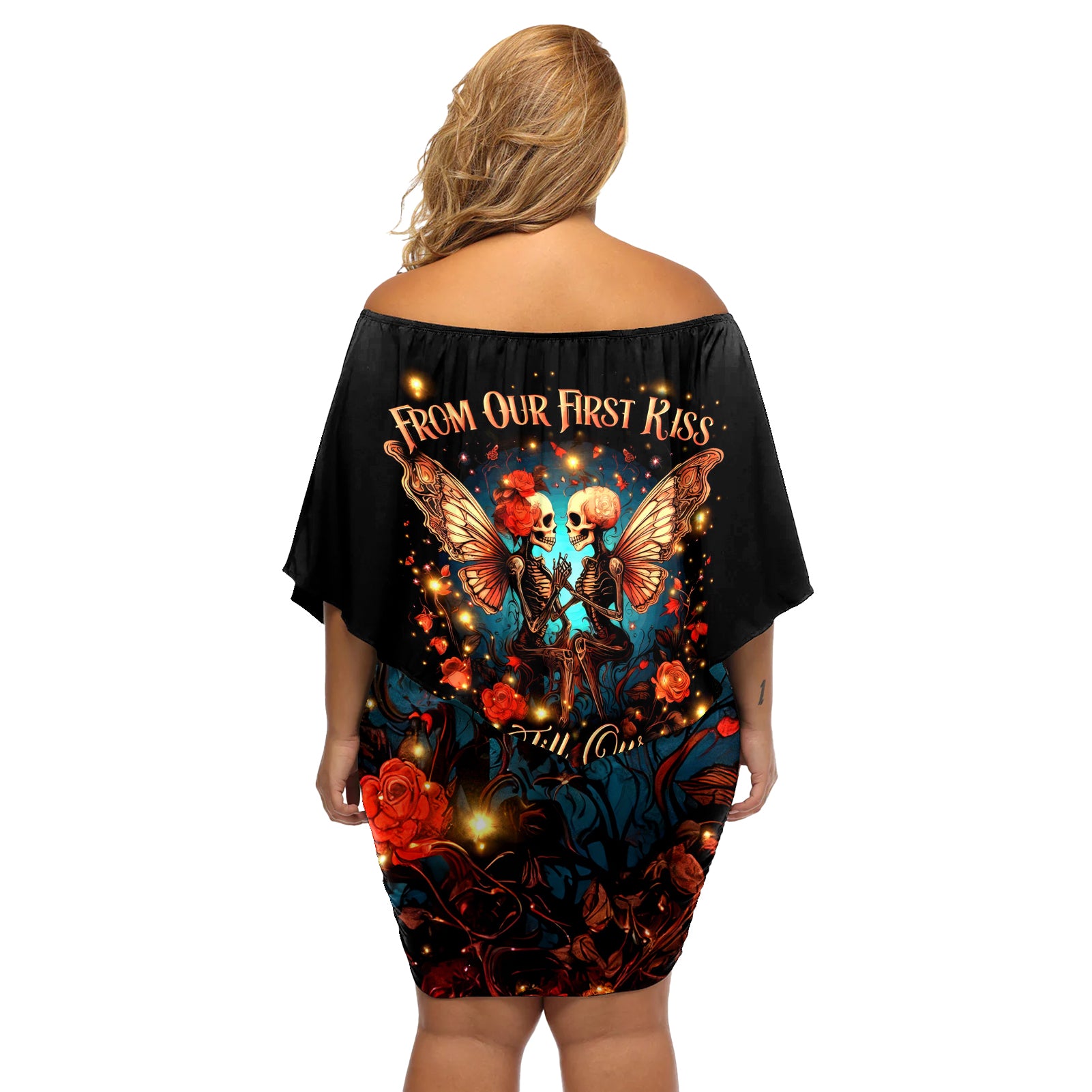 Couple Skull Off Shoulder Short Dress From Our First Kiss Till Our Last Breath - Wonder Print Shop