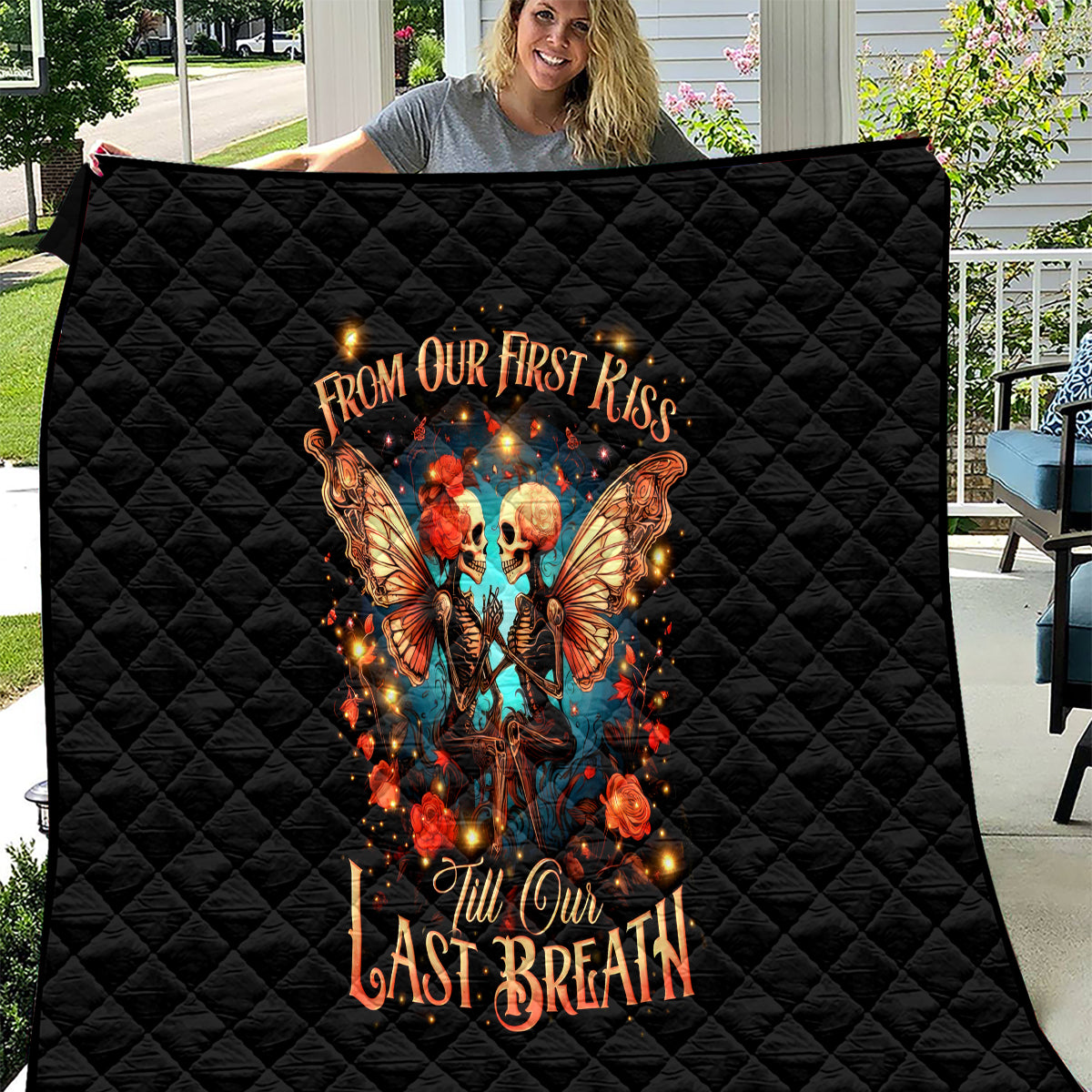 Couple Skull Quilt From Our First Kiss Till Our Last Breath - Wonder Print Shop