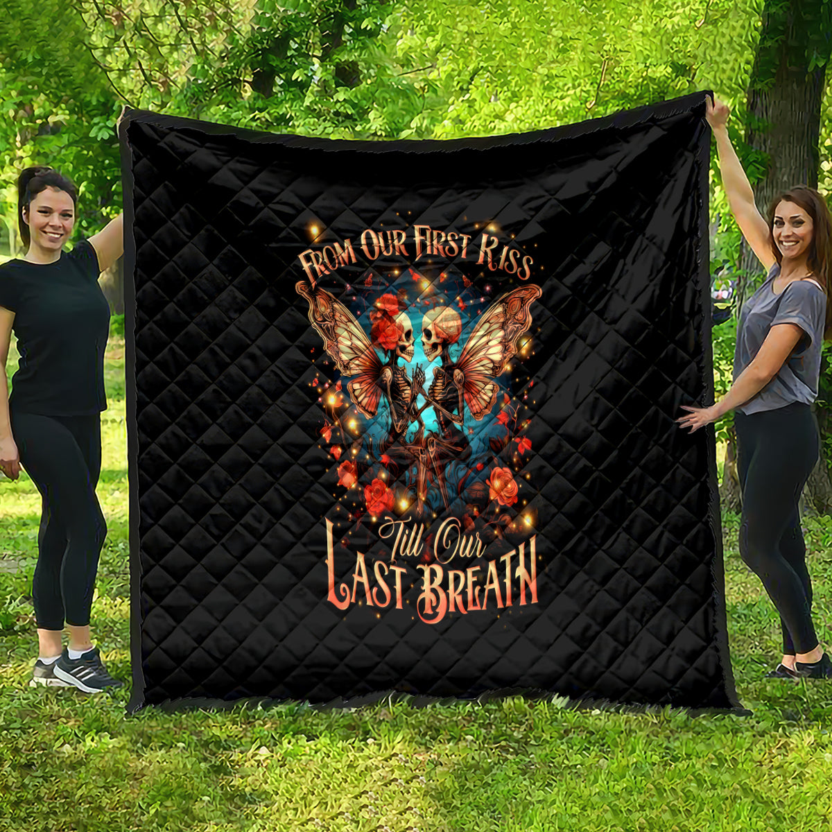 Couple Skull Quilt From Our First Kiss Till Our Last Breath - Wonder Print Shop