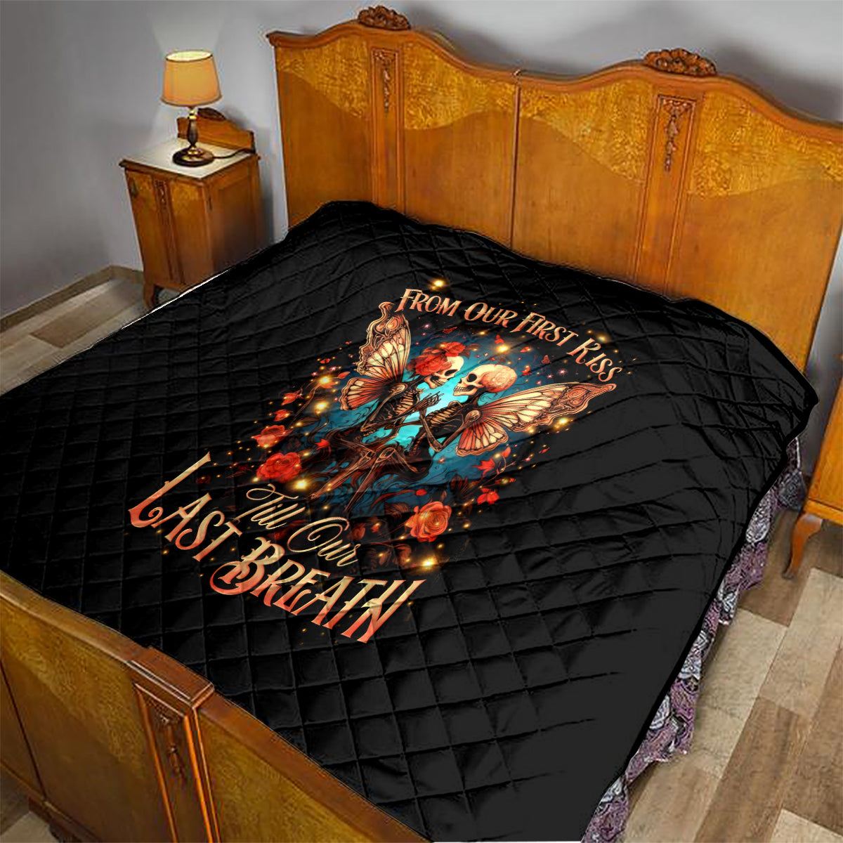 Couple Skull Quilt From Our First Kiss Till Our Last Breath - Wonder Print Shop