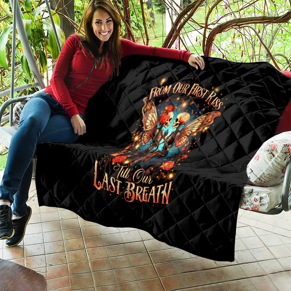 Couple Skull Quilt From Our First Kiss Till Our Last Breath - Wonder Print Shop