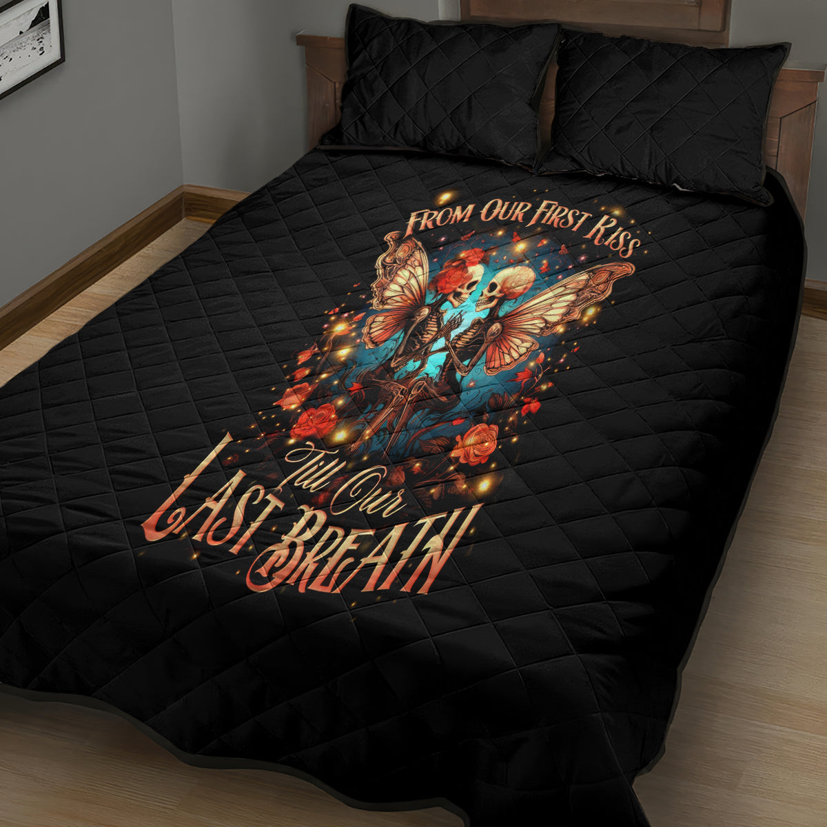 Couple Skull Quilt Bed Set From Our First Kiss Till Our Last Breath - Wonder Print Shop