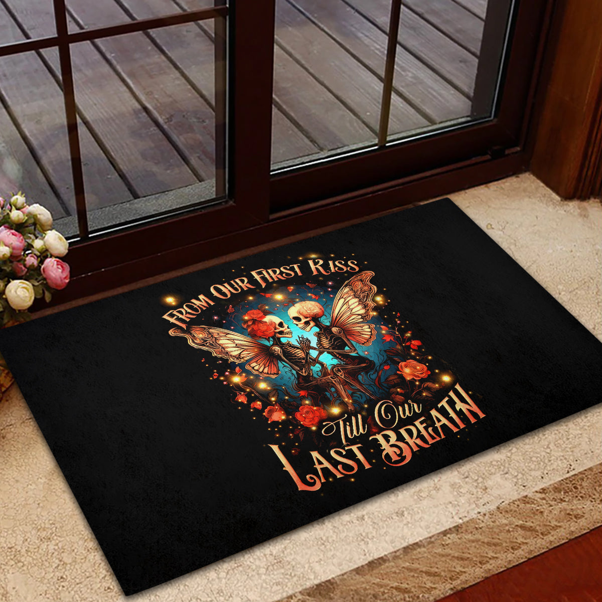 Couple Skull Rubber Doormat From Our First Kiss Till Our Last Breath - Wonder Print Shop