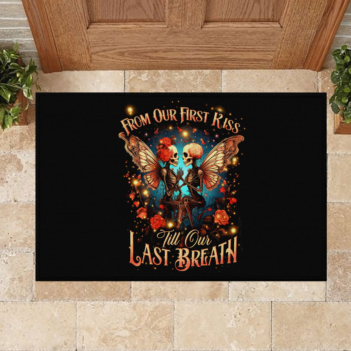 Couple Skull Rubber Doormat From Our First Kiss Till Our Last Breath - Wonder Print Shop