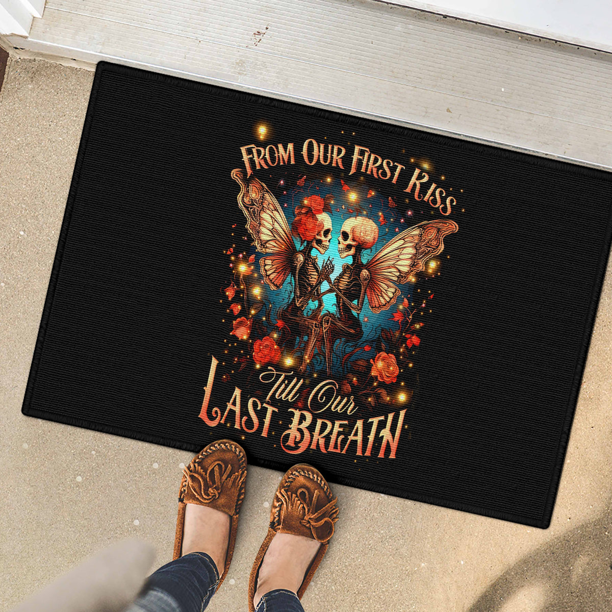Couple Skull Rubber Doormat From Our First Kiss Till Our Last Breath - Wonder Print Shop