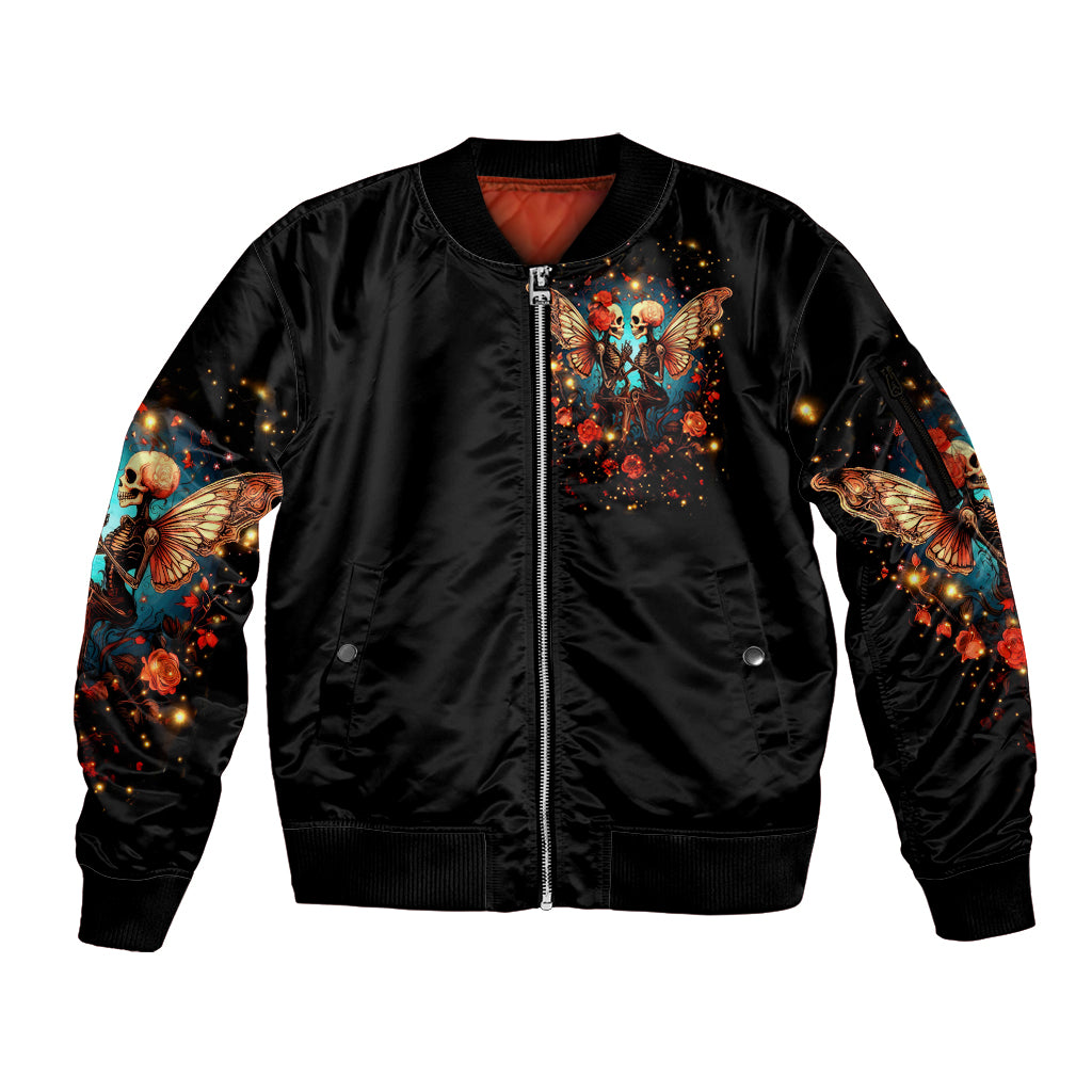 Couple Skull Sleeve Zip Bomber Jacket From Our First Kiss Till Our Last Breath - Wonder Print Shop