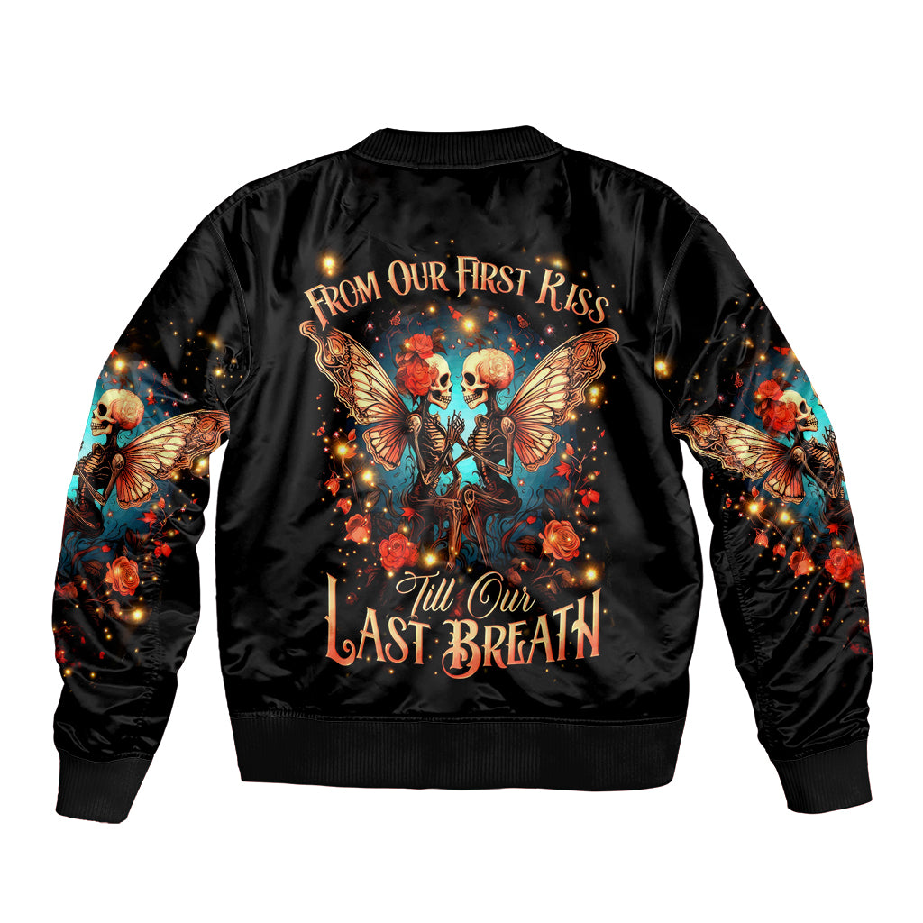 Couple Skull Sleeve Zip Bomber Jacket From Our First Kiss Till Our Last Breath - Wonder Print Shop