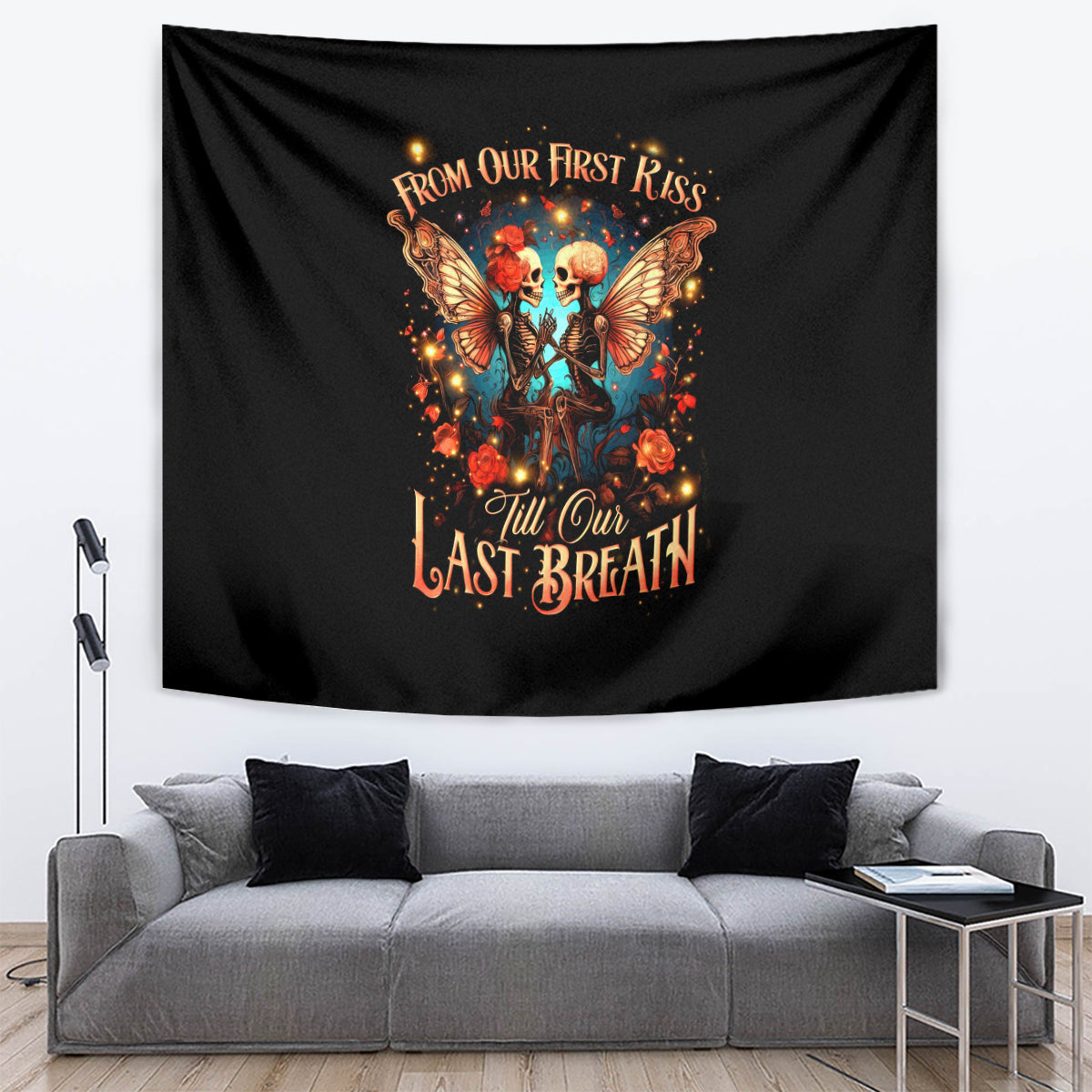 Couple Skull Tapestry From Our First Kiss Till Our Last Breath - Wonder Print Shop