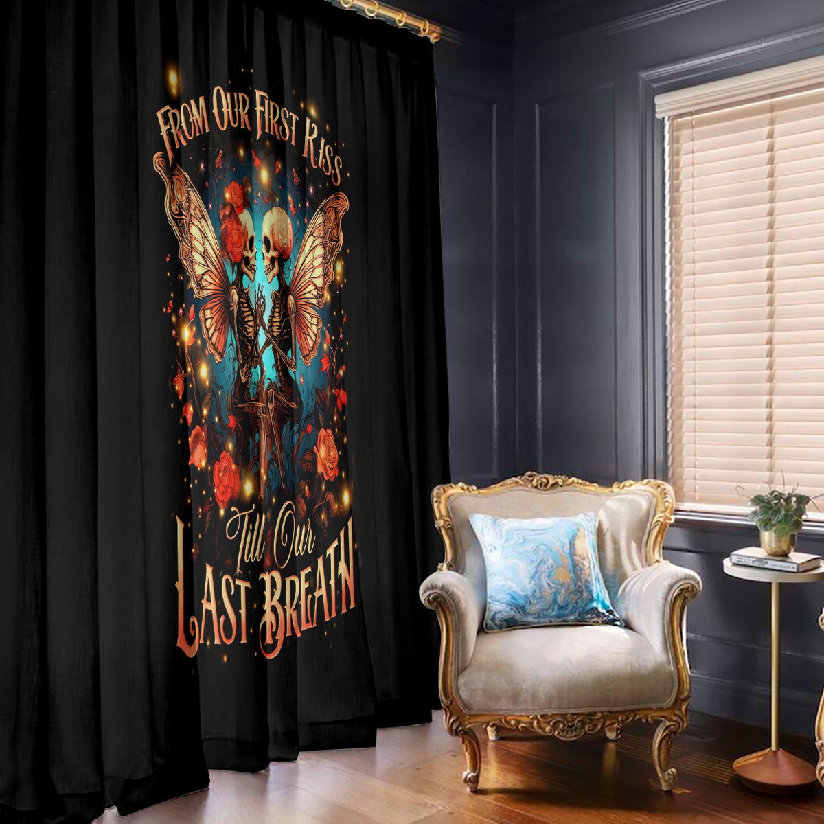 Couple Skull Window Curtain From Our First Kiss Till Our Last Breath - Wonder Print Shop