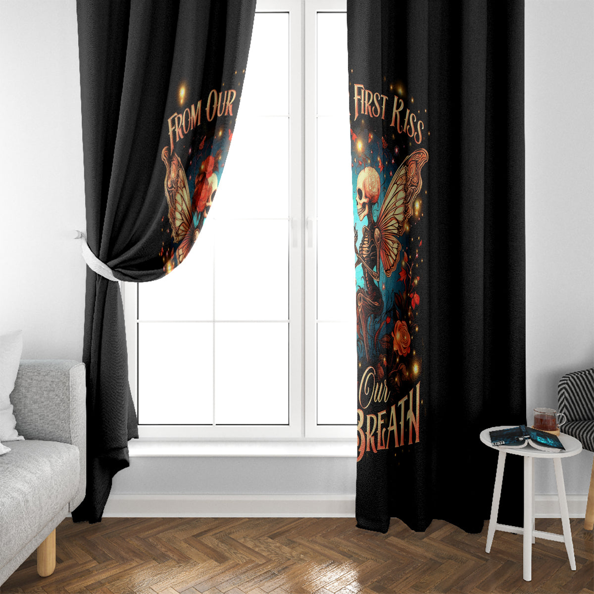 Couple Skull Window Curtain From Our First Kiss Till Our Last Breath - Wonder Print Shop