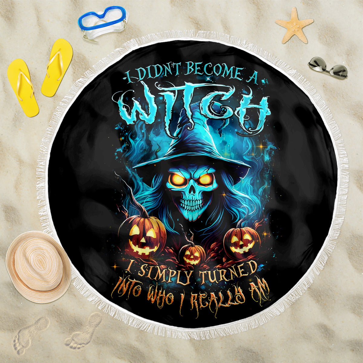 Witch Skull Halloween Beach Blanket I Didn't Becom A Witch - Wonder Print Shop
