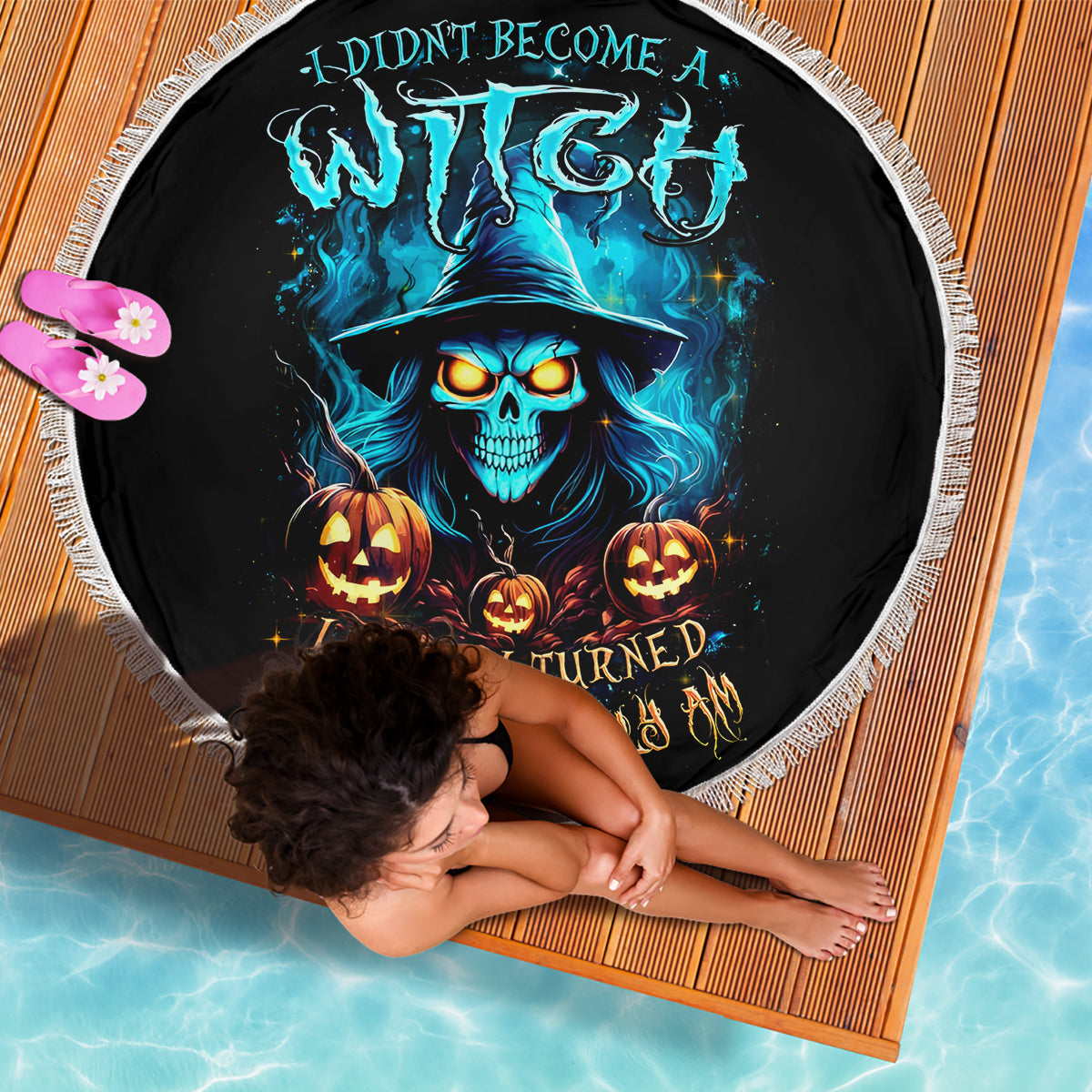 Witch Skull Halloween Beach Blanket I Didn't Becom A Witch - Wonder Print Shop
