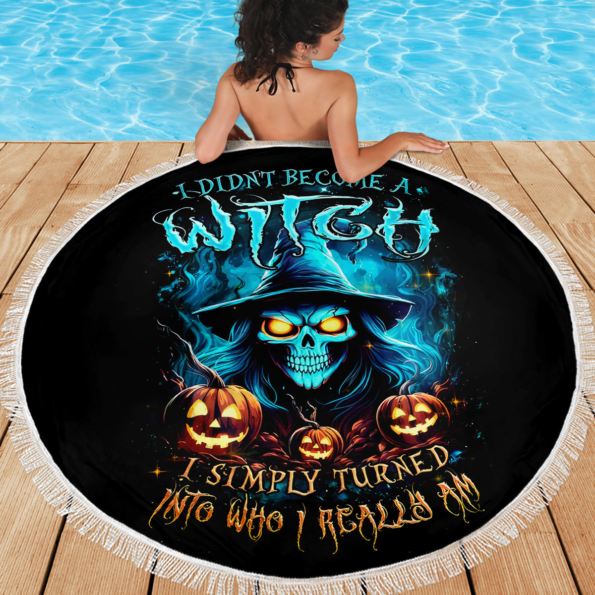 Witch Skull Halloween Beach Blanket I Didn't Becom A Witch - Wonder Print Shop