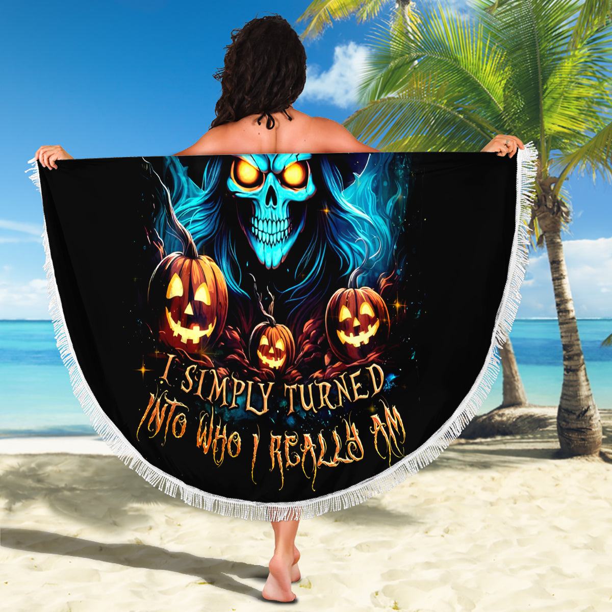 Witch Skull Halloween Beach Blanket I Didn't Becom A Witch - Wonder Print Shop
