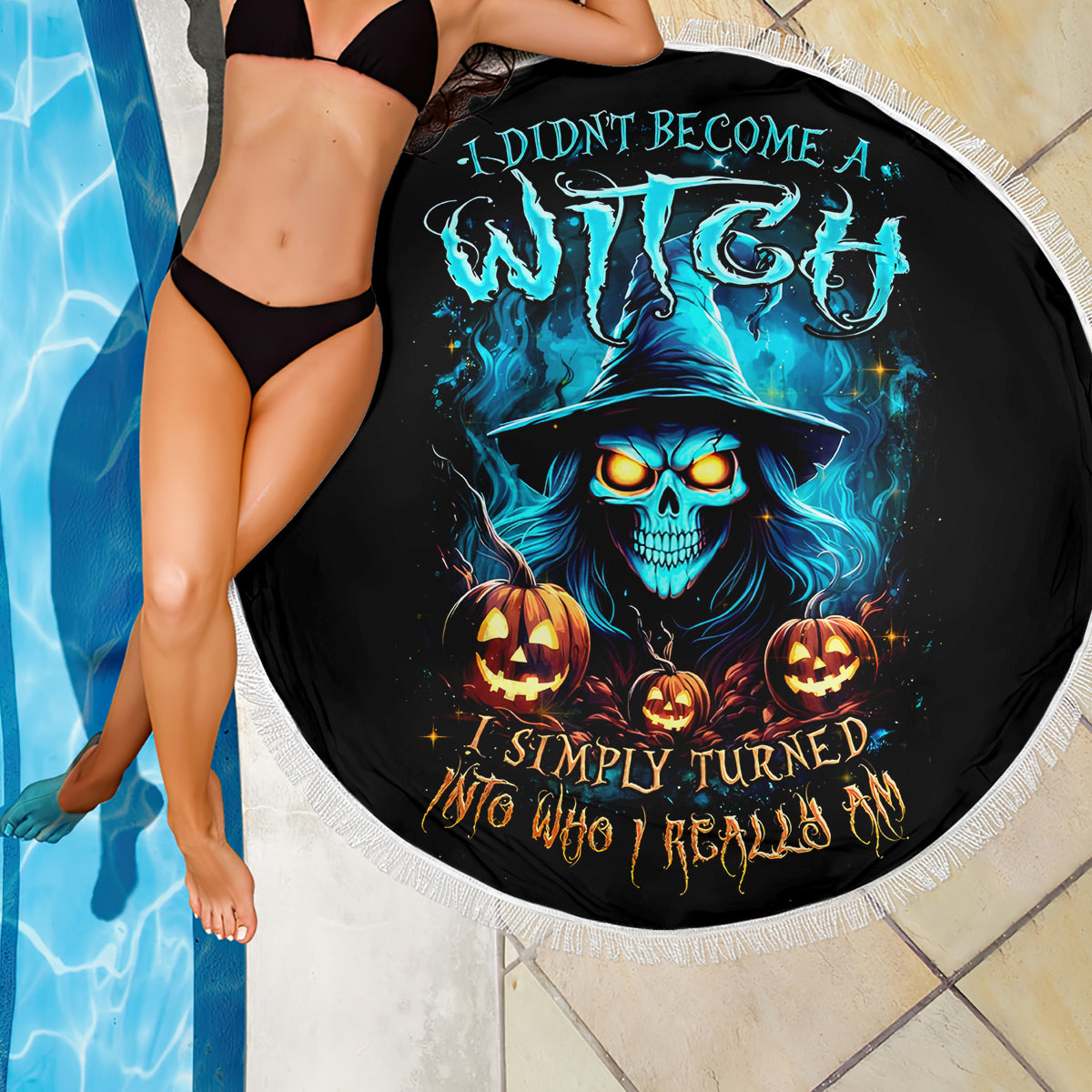 Witch Skull Halloween Beach Blanket I Didn't Becom A Witch - Wonder Print Shop