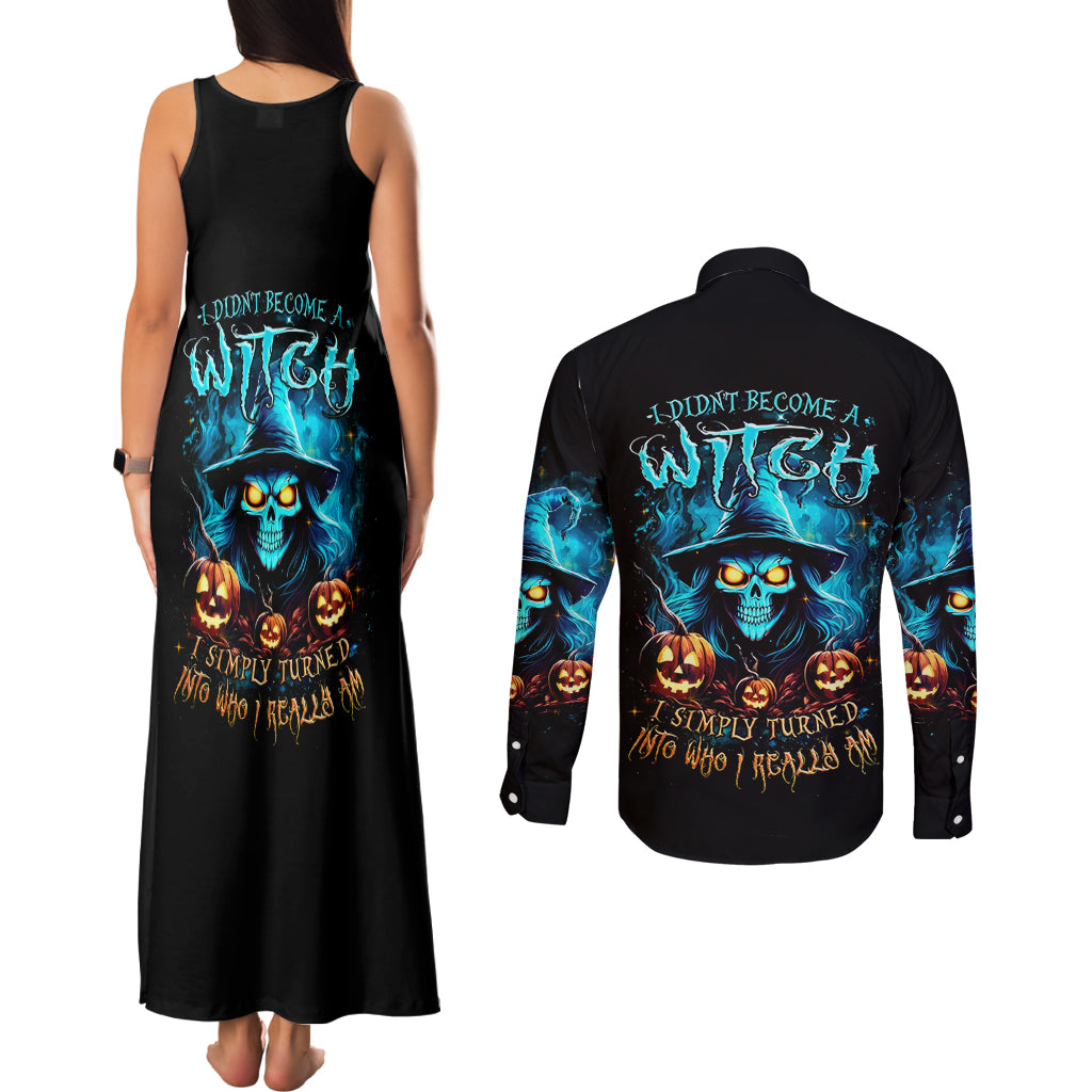 Witch Skull Halloween Couples Matching Tank Maxi Dress and Long Sleeve Button Shirt I Didn't Becom A Witch - Wonder Print Shop