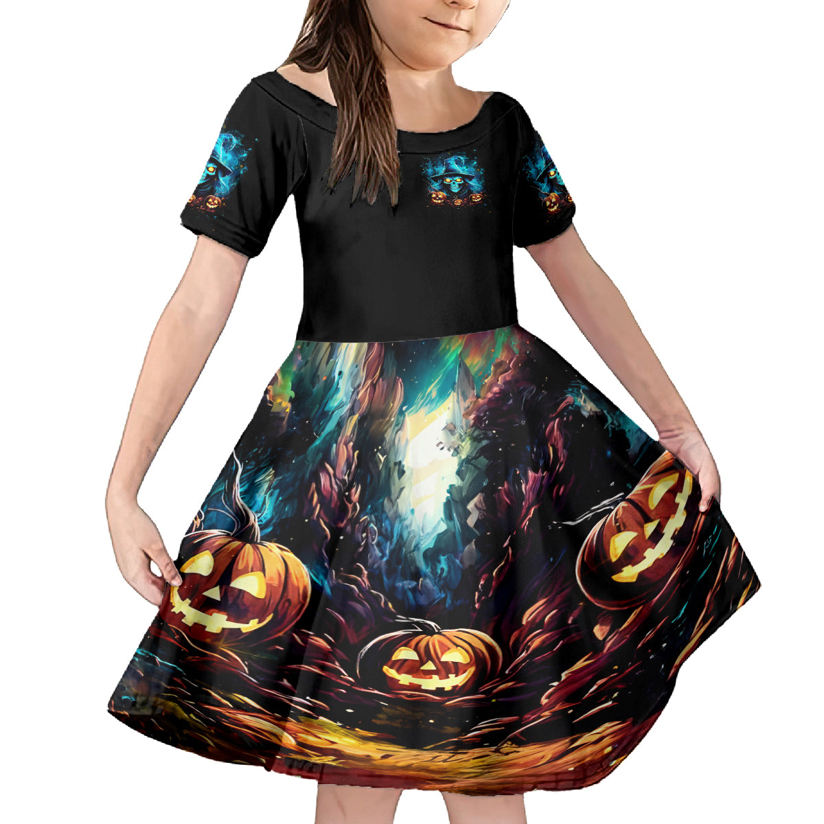 Witch Skull Halloween Family Matching Long Sleeve Bodycon Dress and Hawaiian Shirt I Didn't Becom A Witch - Wonder Print Shop