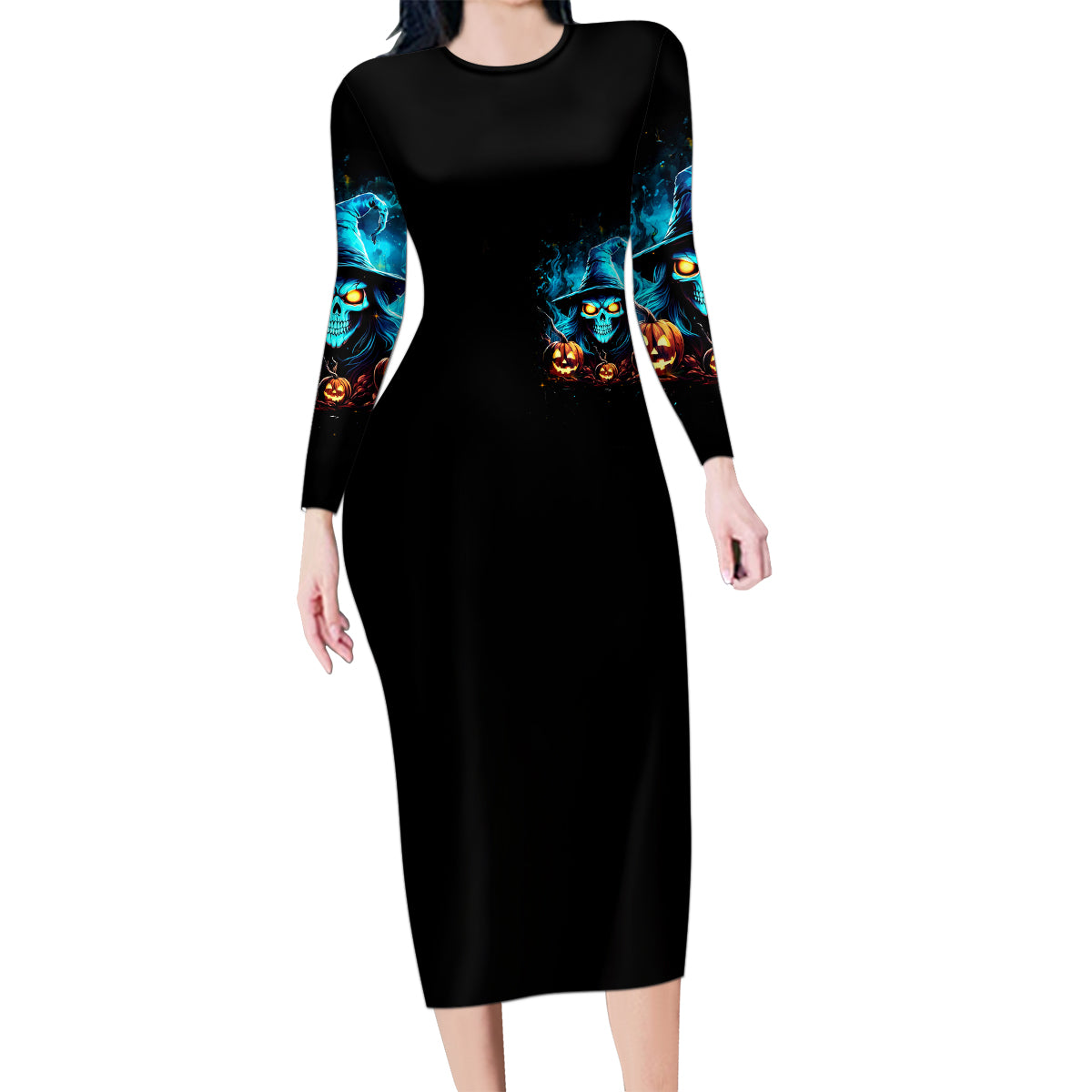 Witch Skull Halloween Family Matching Long Sleeve Bodycon Dress and Hawaiian Shirt I Didn't Becom A Witch - Wonder Print Shop