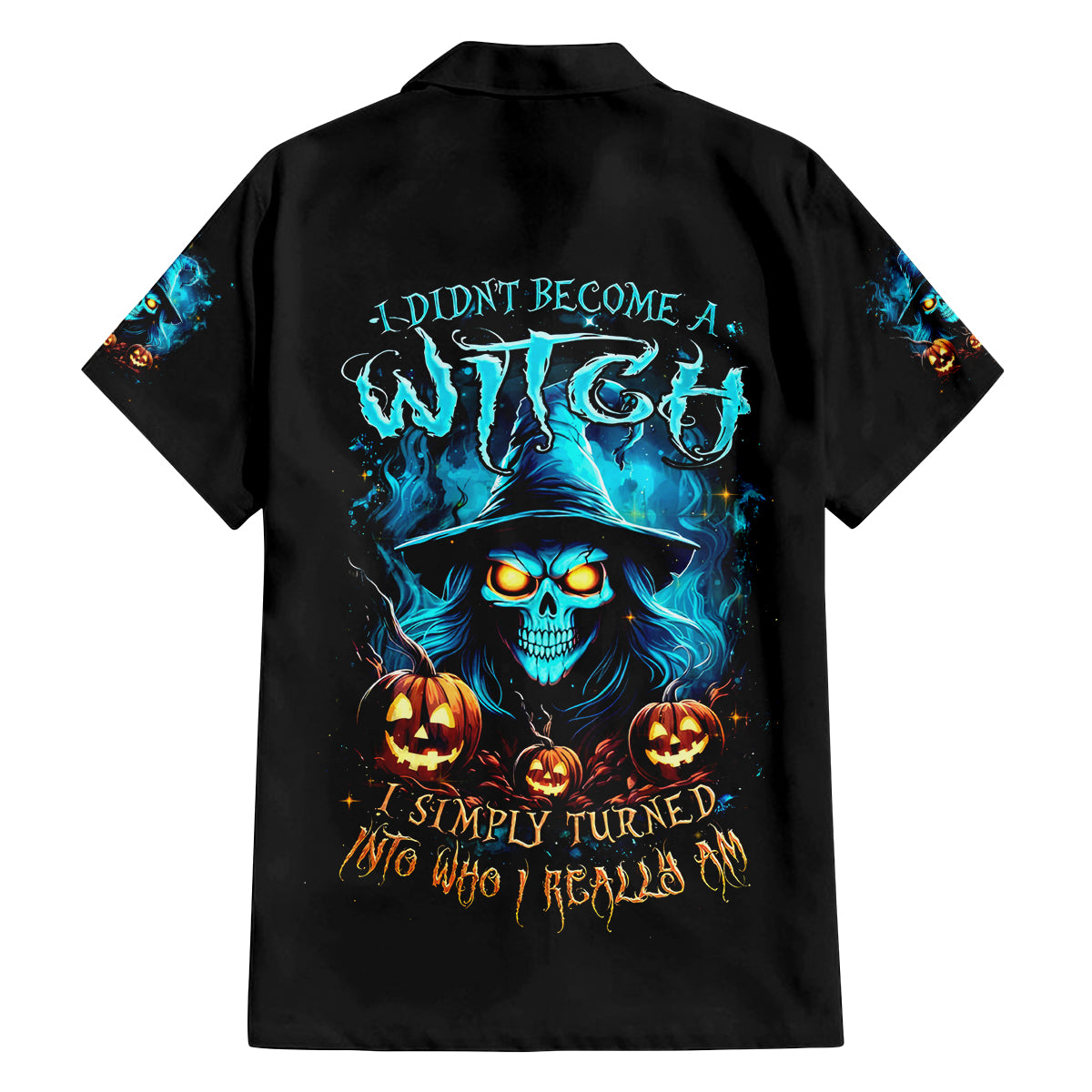 Witch Skull Halloween Family Matching Off Shoulder Long Sleeve Dress and Hawaiian Shirt I Didn't Becom A Witch - Wonder Print Shop