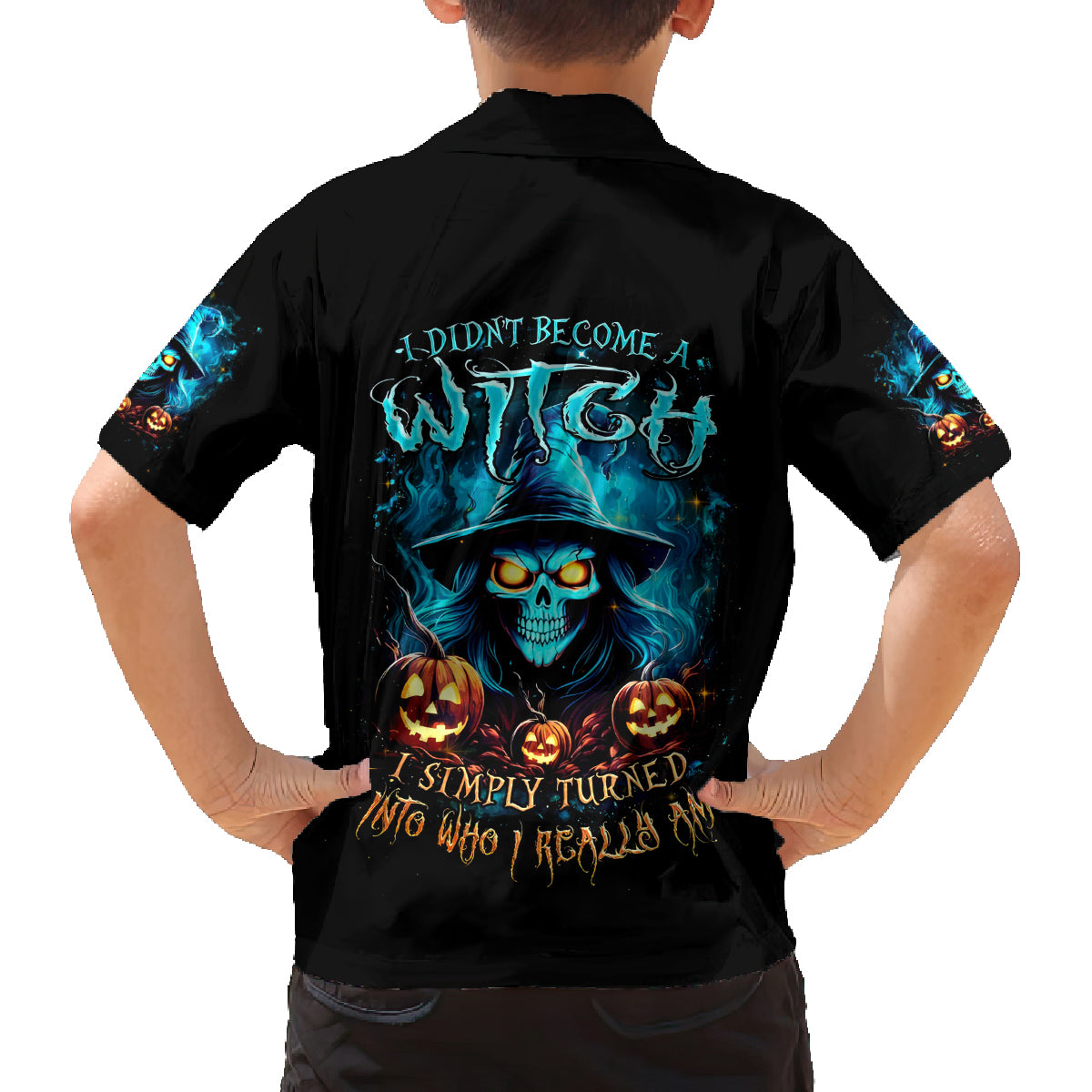Witch Skull Halloween Family Matching Off Shoulder Maxi Dress and Hawaiian Shirt I Didn't Becom A Witch - Wonder Print Shop