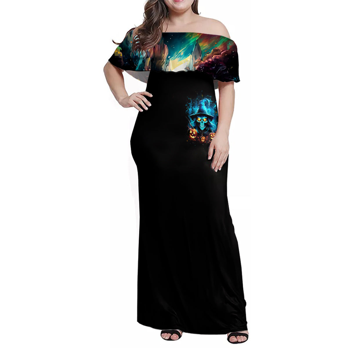 Witch Skull Halloween Family Matching Off Shoulder Maxi Dress and Hawaiian Shirt I Didn't Becom A Witch - Wonder Print Shop