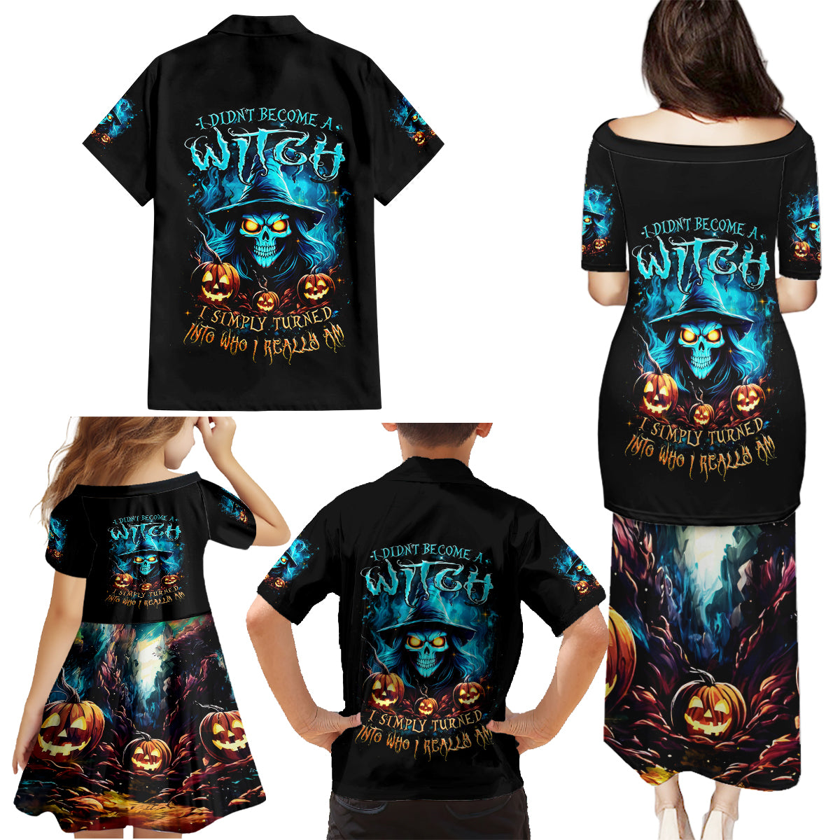 Witch Skull Halloween Family Matching Puletasi Dress and Hawaiian Shirt I Didn't Becom A Witch - Wonder Print Shop