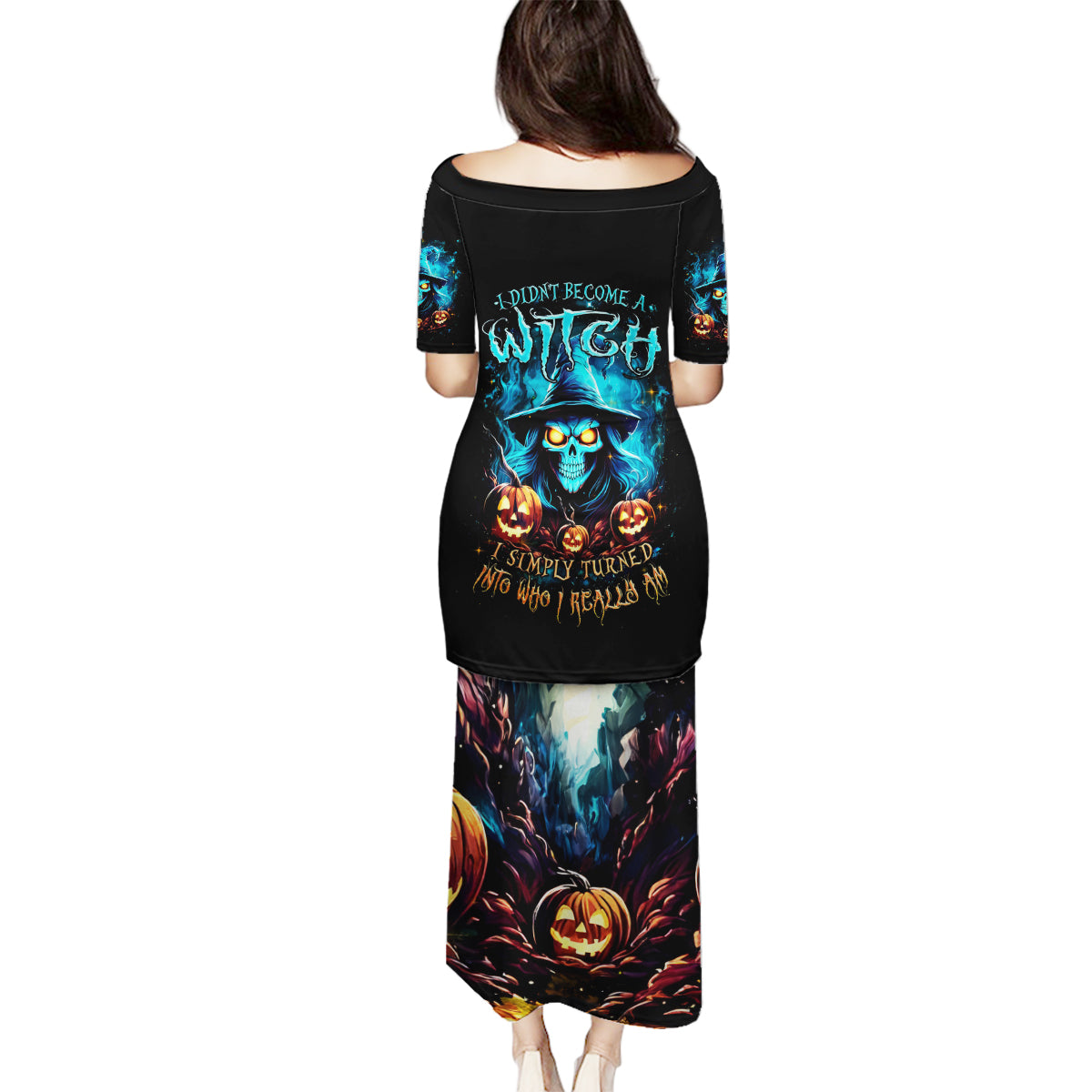 Witch Skull Halloween Family Matching Puletasi Dress and Hawaiian Shirt I Didn't Becom A Witch - Wonder Print Shop