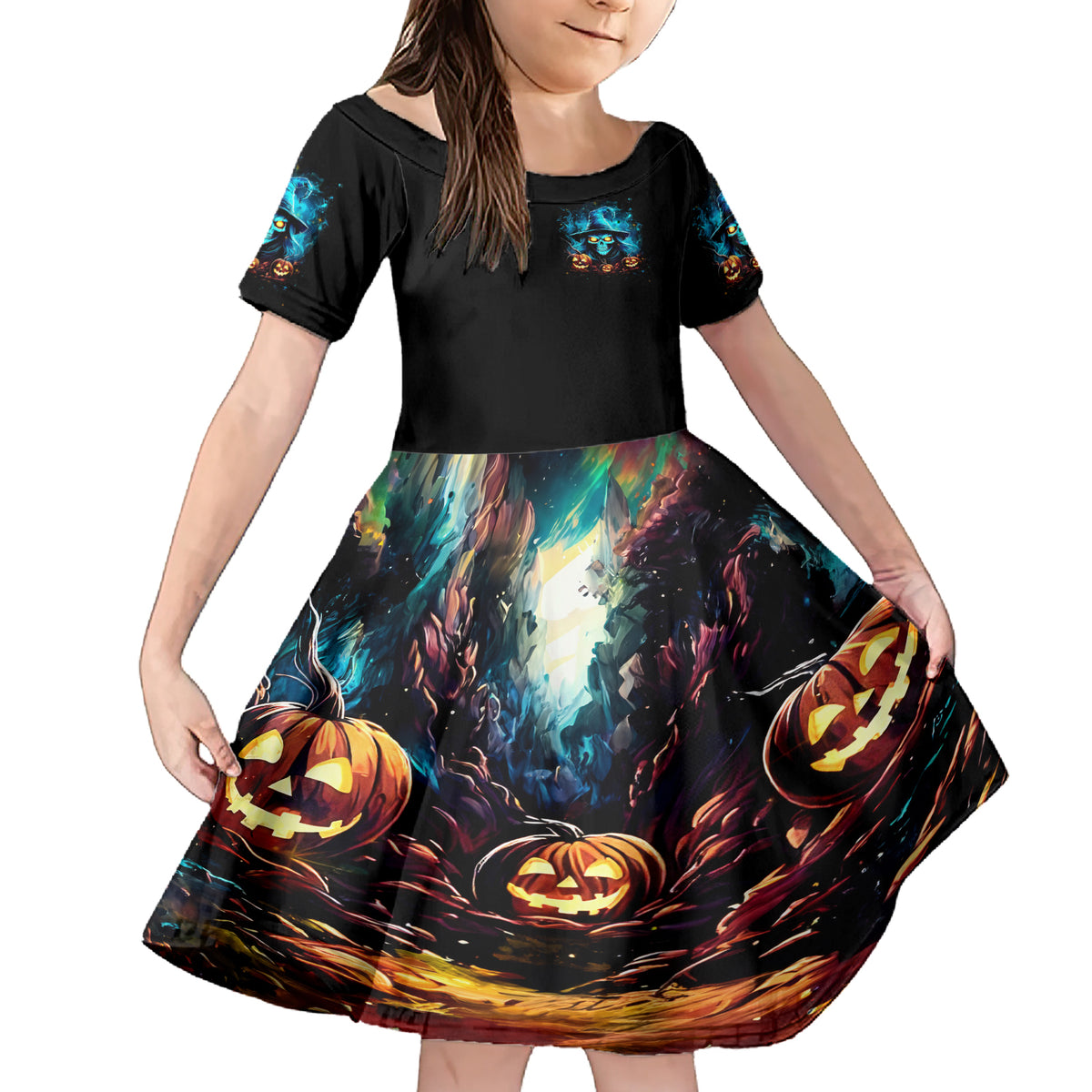 Witch Skull Halloween Family Matching Short Sleeve Bodycon Dress and Hawaiian Shirt I Didn't Becom A Witch - Wonder Print Shop