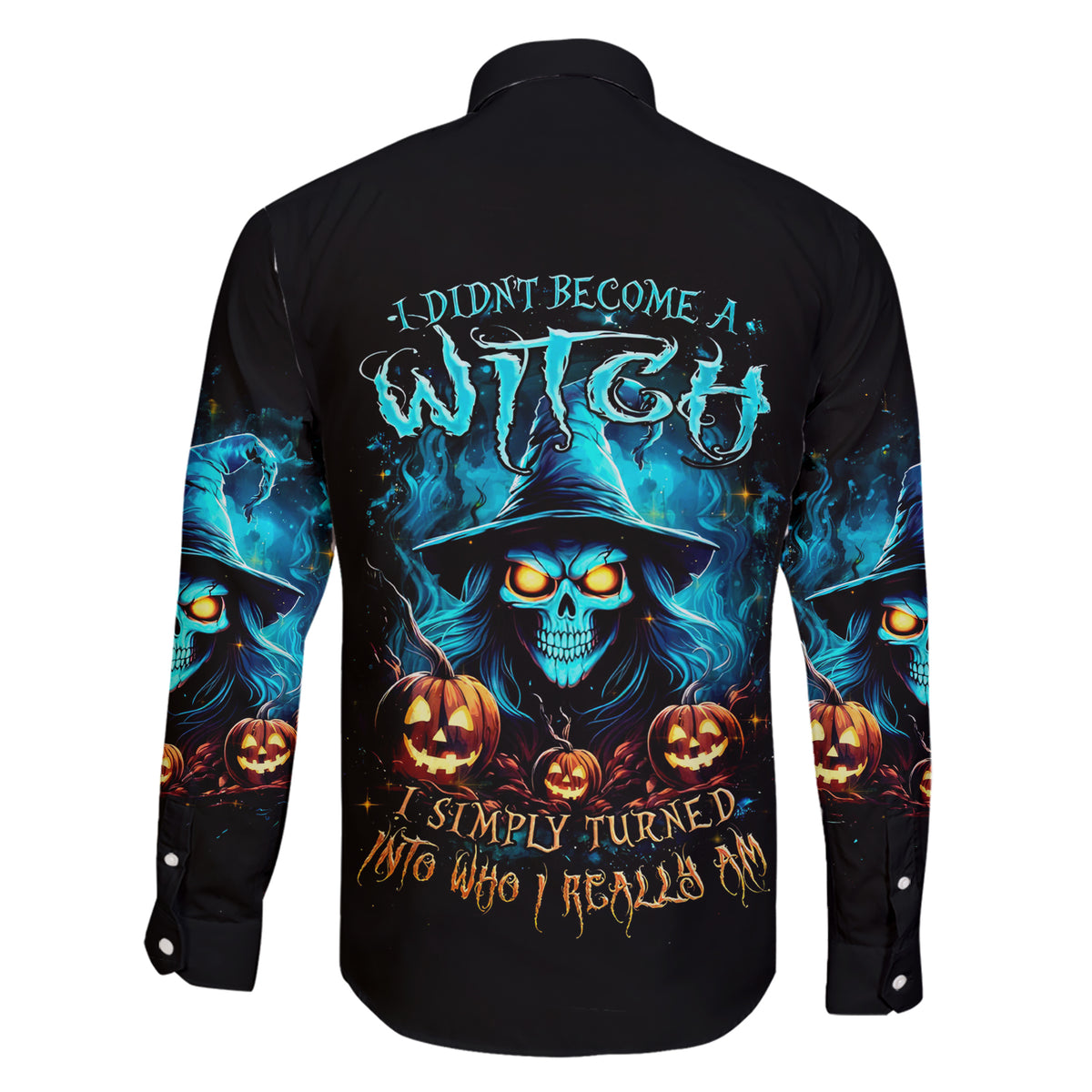 Witch Skull Halloween Family Matching Short Sleeve Bodycon Dress and Hawaiian Shirt I Didn't Becom A Witch - Wonder Print Shop
