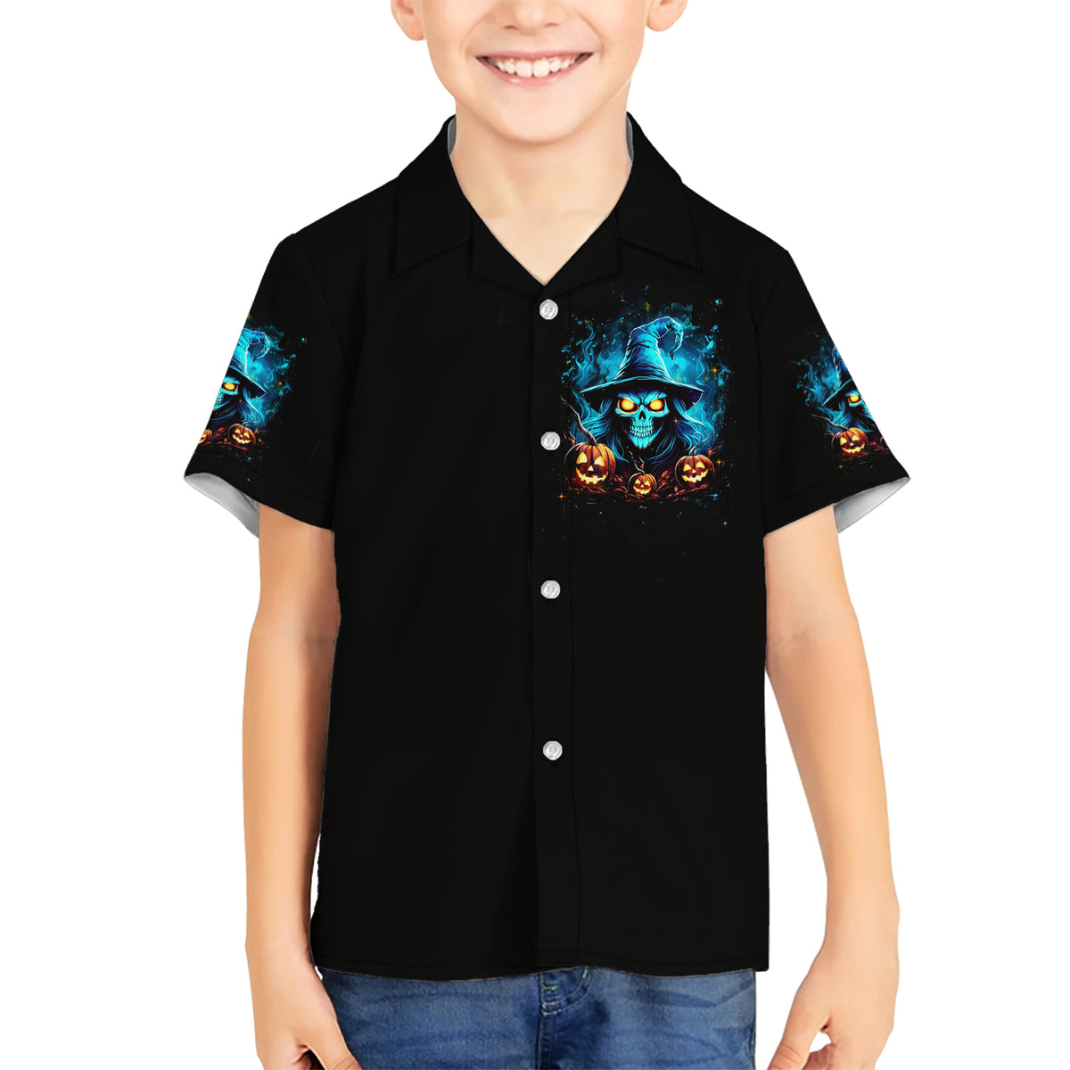 Witch Skull Halloween Family Matching Short Sleeve Bodycon Dress and Hawaiian Shirt I Didn't Becom A Witch - Wonder Print Shop