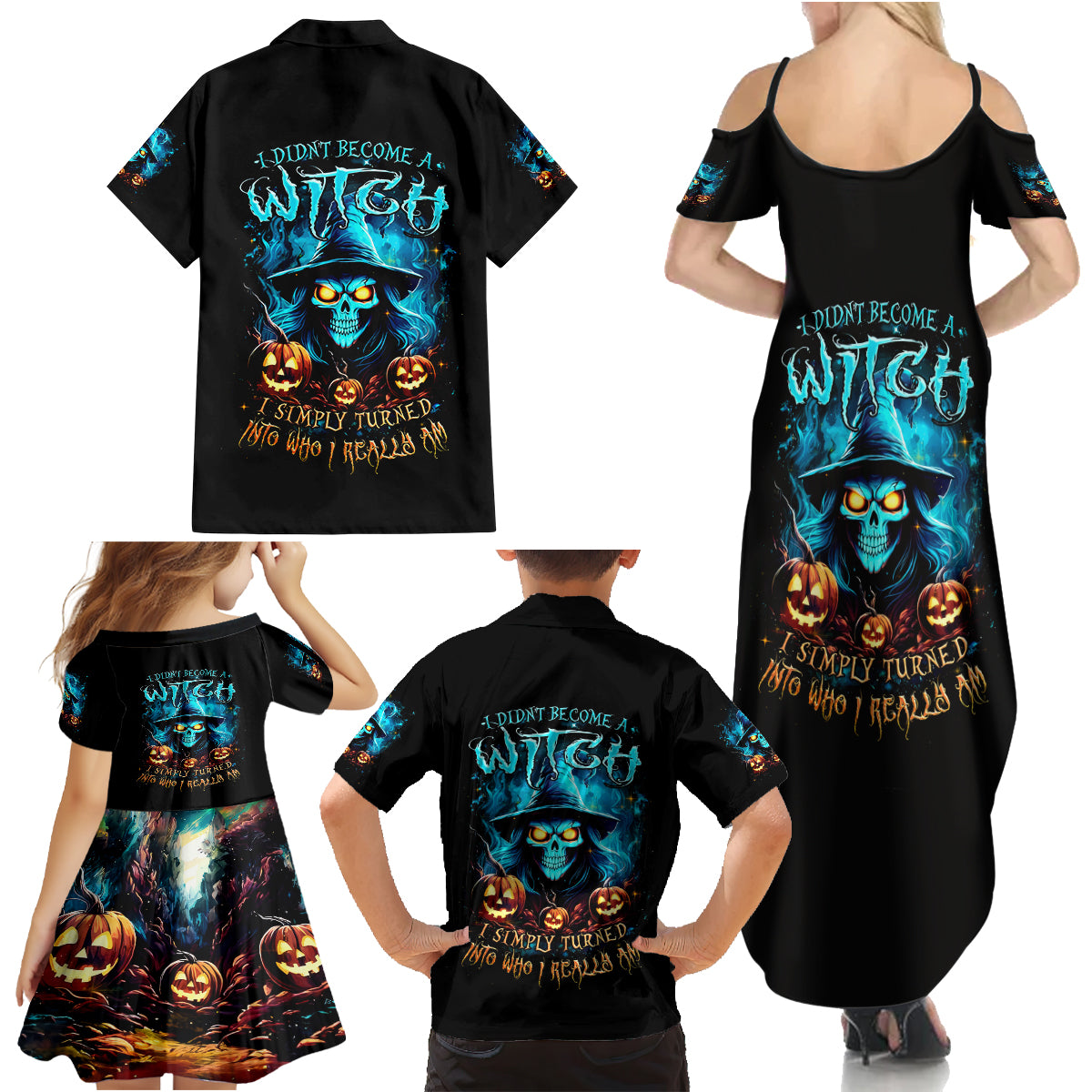 Witch Skull Halloween Family Matching Summer Maxi Dress and Hawaiian Shirt I Didn't Becom A Witch - Wonder Print Shop