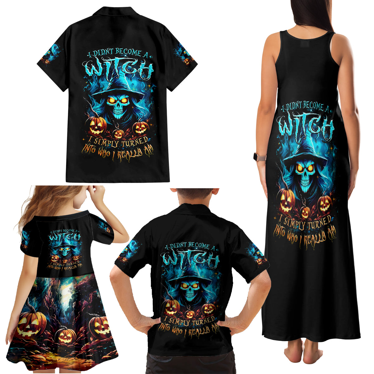 Witch Skull Halloween Family Matching Tank Maxi Dress and Hawaiian Shirt I Didn't Becom A Witch - Wonder Print Shop