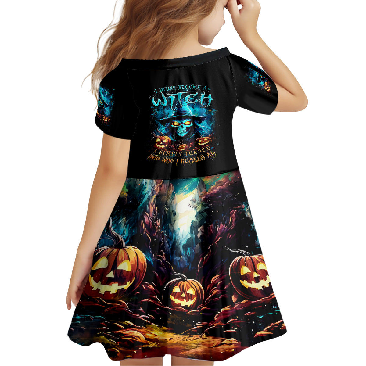 Witch Skull Halloween Kid Short Sleeve Dress I Didn't Becom A Witch - Wonder Print Shop