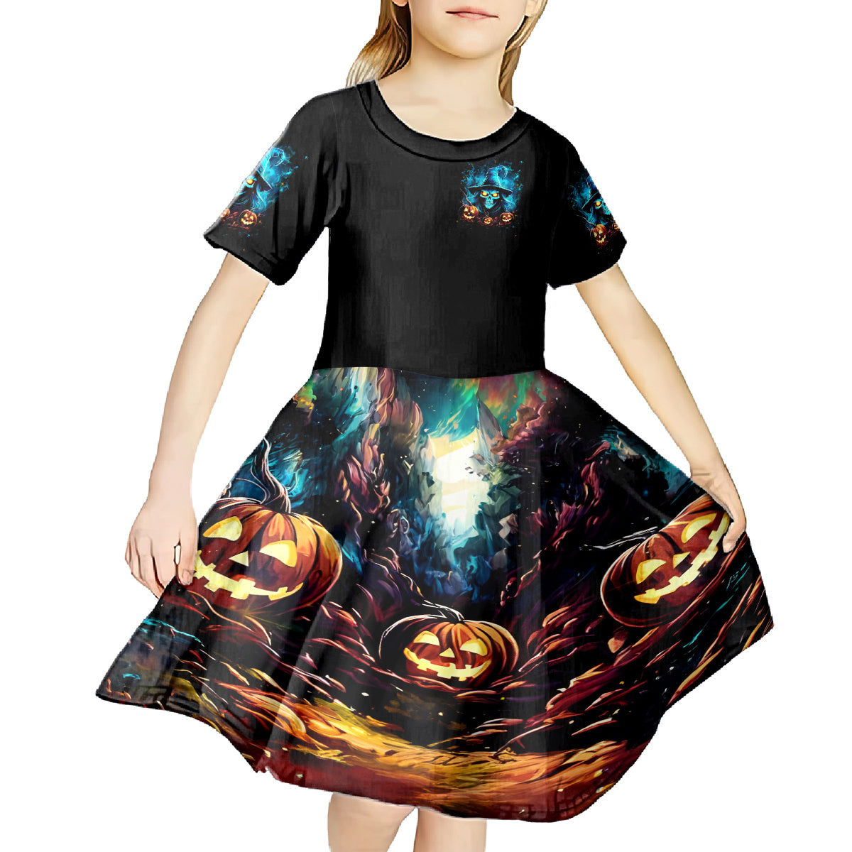 Witch Skull Halloween Kid Short Sleeve Dress I Didn't Becom A Witch - Wonder Print Shop